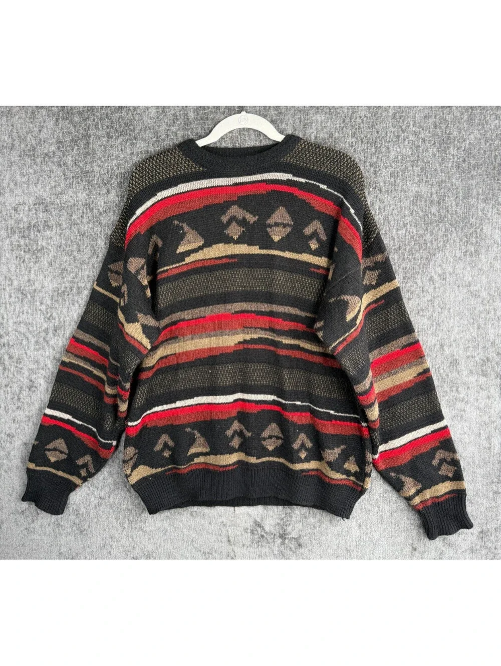 VTG Cambio Italia Sweater Mens XL Black Geometric Tribal Knit Wool Blend Italy